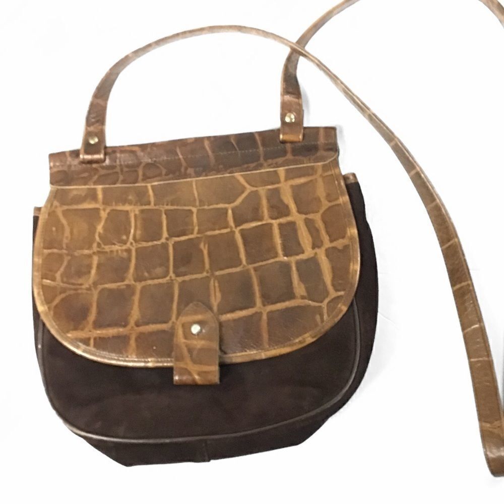 L J Simone VTG Croc Embossed & Suede Crossbody Bag